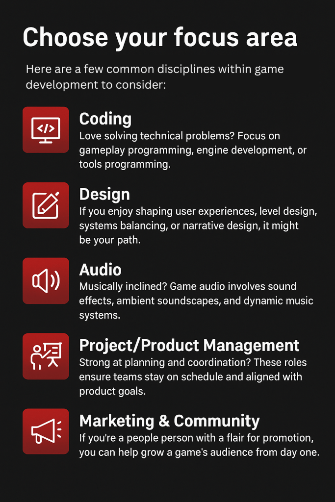 Choose your focus area to become a game developer