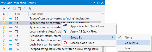 group code inspection by severity