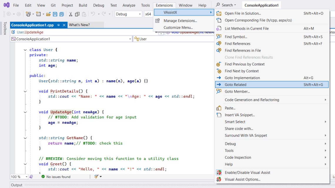Go to Related feature in Visual Assist
