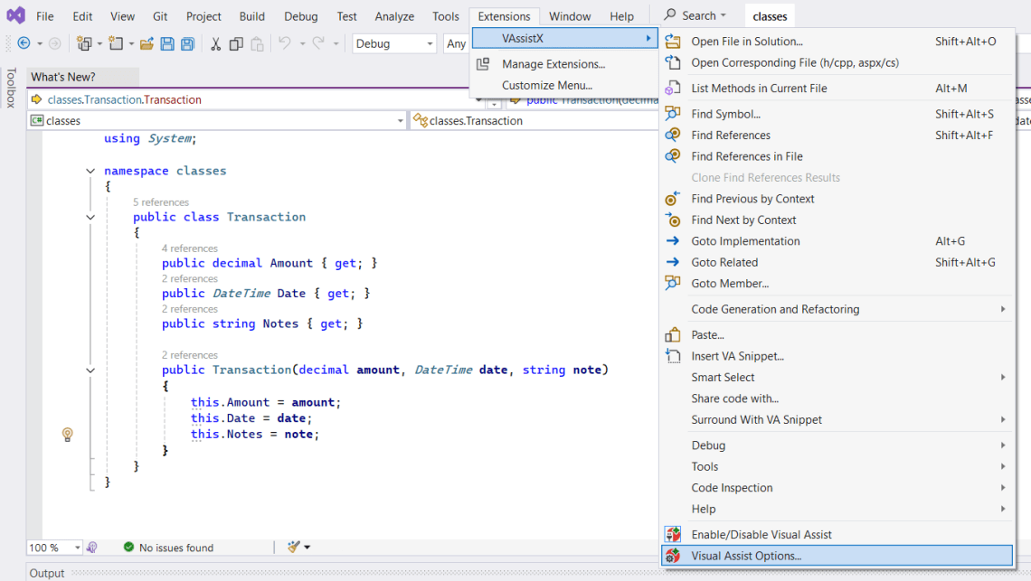 Open Visual Assist Options