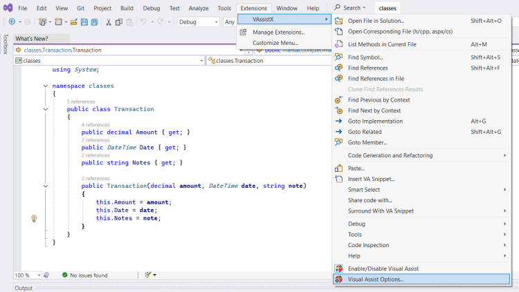 Open Visual Assist Options