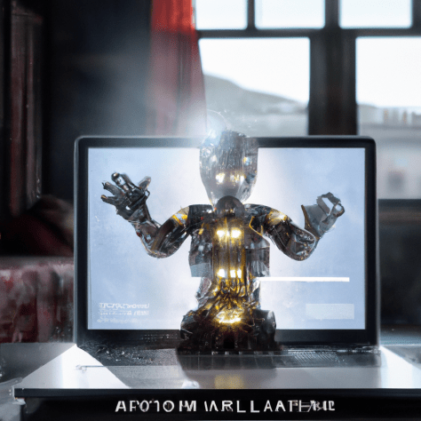 An AI-generated image from simplified.com with the prompt 'A laptop with an AI onscreen'