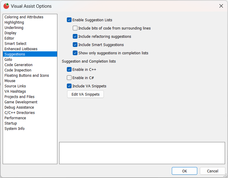 Visual Assist Options Window