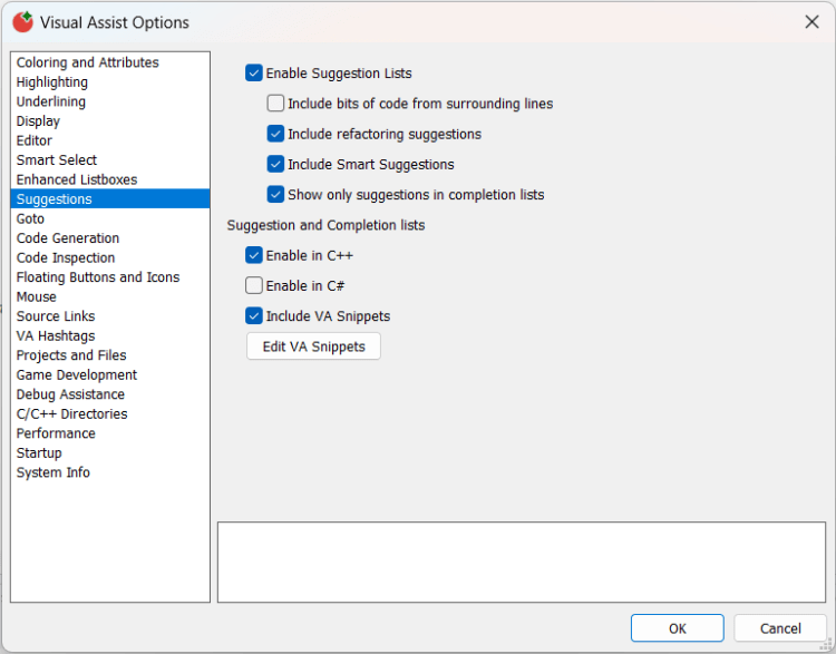 Visual Assist Options Window