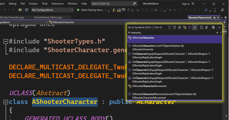 The native find symbol feature in Visual Studio
