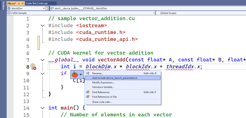 visual assist for C++ CUDA development